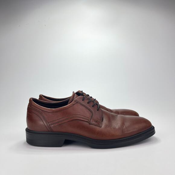 Ecco Lisbon Plain Toe Oxford Brown Leather Lace Up Casual Dress Shoe Men Size 44 main image 8